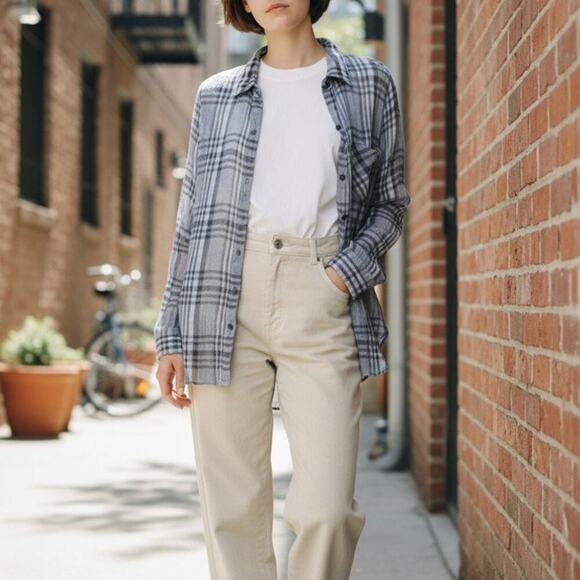 Lucky Blue Stripe Shirt Long Sleeve Button Up Semi Sheer Sz M - Picture 2 of 7